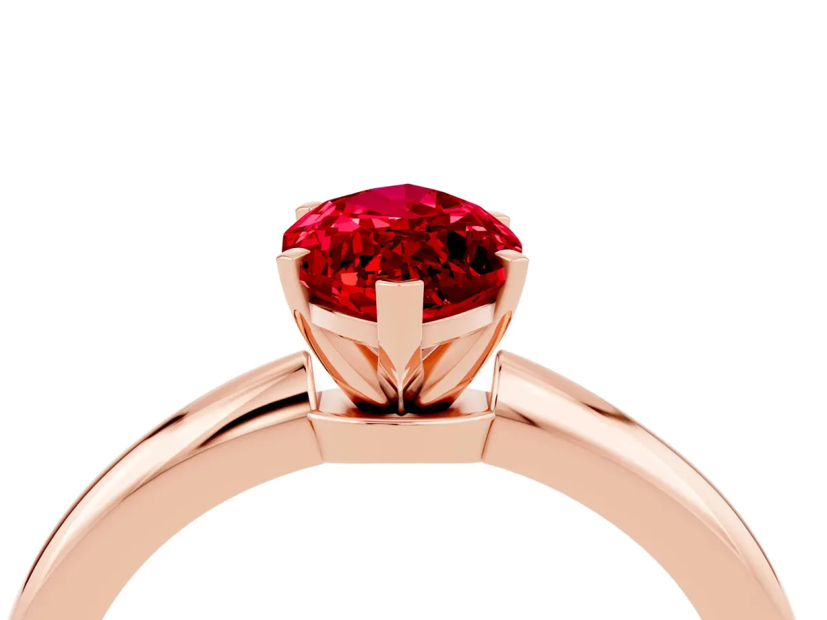 Marquise Cut Ruby Solitaire Ring with Six-Prong Setting and Classic Band Rose gold