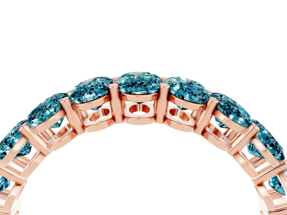 Oval Cut Blue Topaz Eternity Band with Shared Prong Setting Rose gold