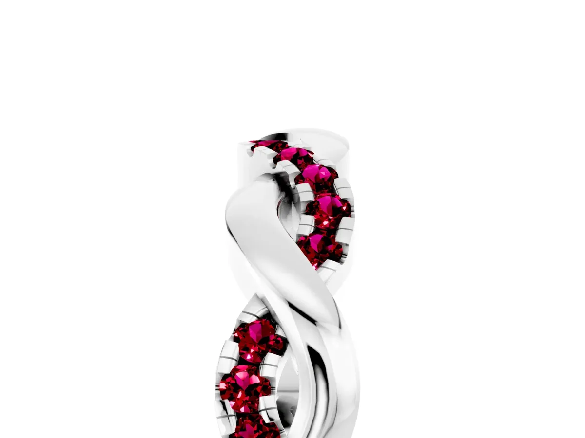 Pavé Round Garnet Twist Eternity Band with Shared Prong Setting Platinum