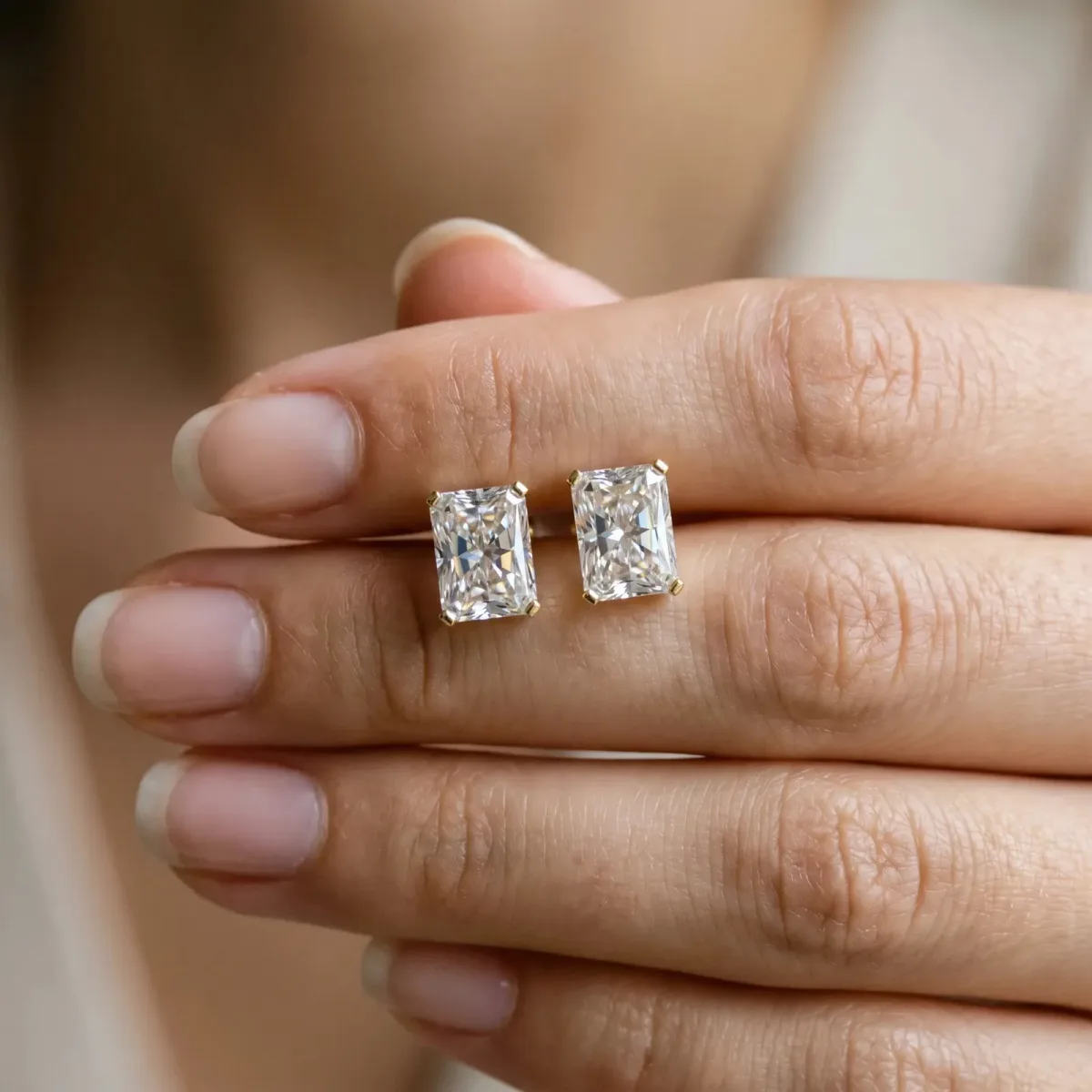 Radiant Cut Diamond Stud Earrings Yellow gold