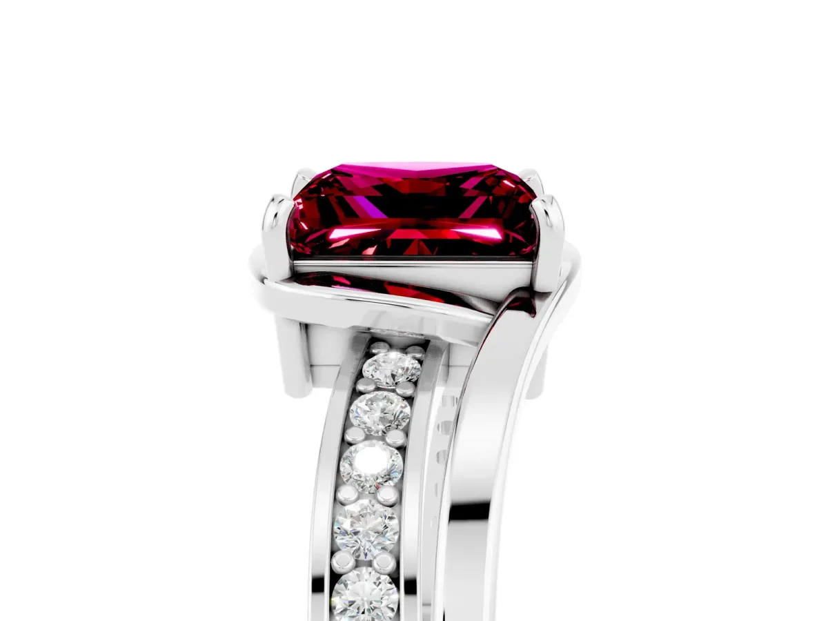 Princess Cut Garnet Solitaire Ring with Split Shank and Prong Setting Platinum