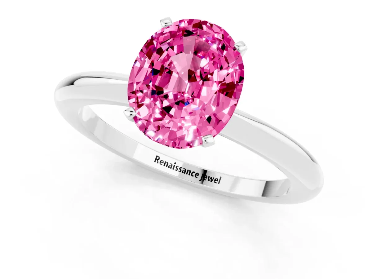 Oval Cut Pink Sapphire Solitaire Ring with Six-Prong Setting and Classic Band Silver