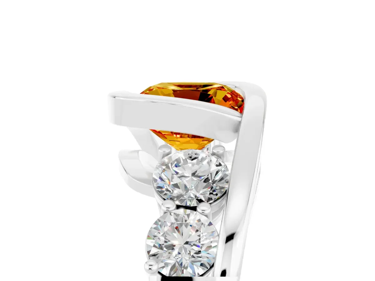 Bezel Set Cushion Cut Citrine Bypass Ring with Round Accents Silver