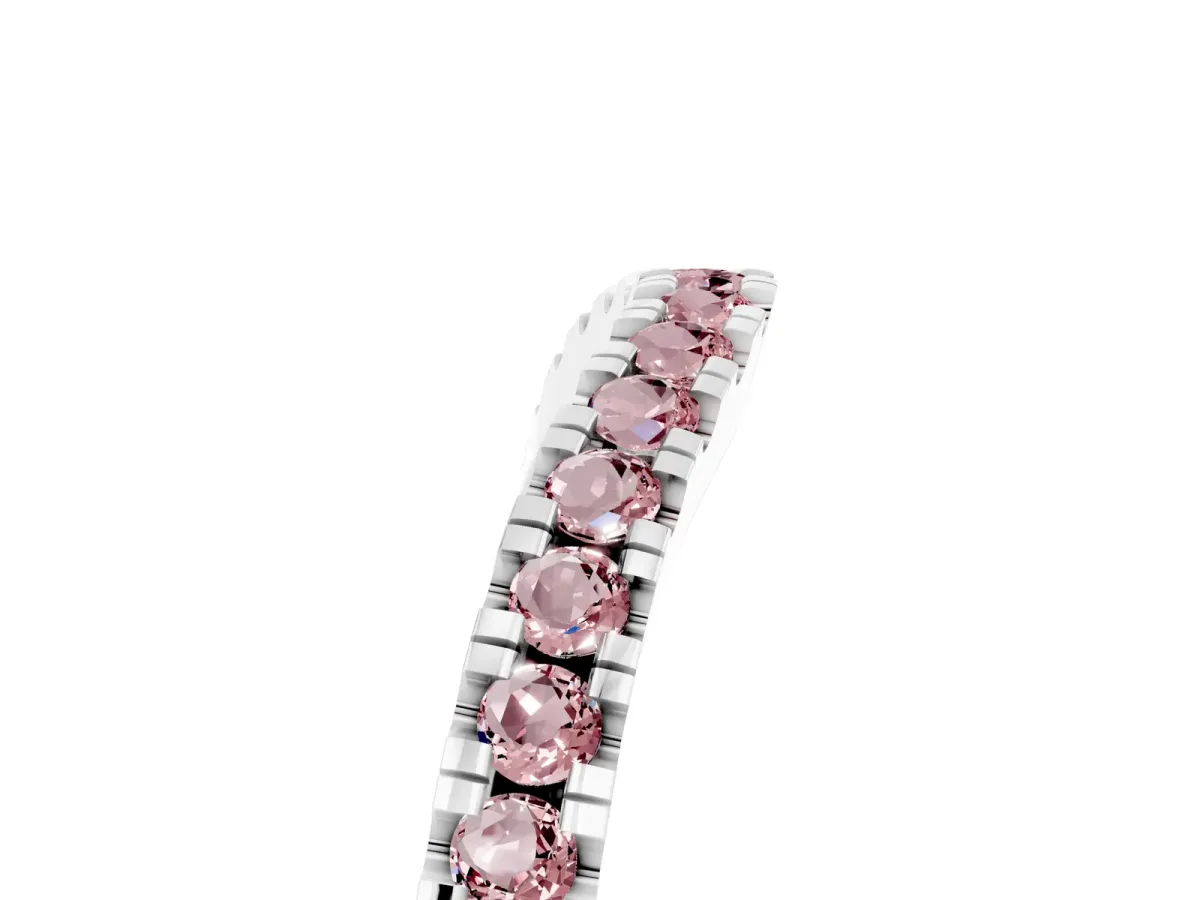 Round Morganite Pavé Curved Band with Shared Prong Setting Silver