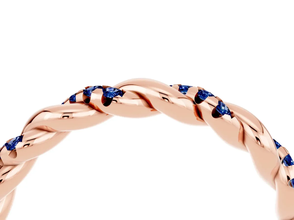 Twisted Pavé Round Blue Sapphire Eternity Band Rose gold