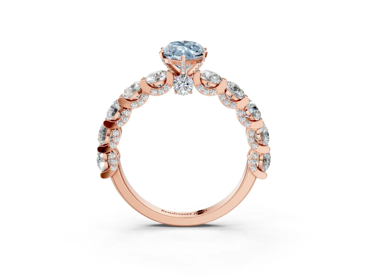 Fancy Blue Marquise Cut Diamond Side Stone Engagement Ring with Four-Prong Setting Rose gold
