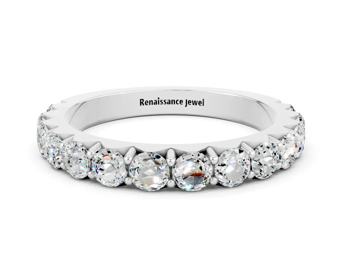 Round Moissanite Half Eternity Band with Classic Prong Setting Silver