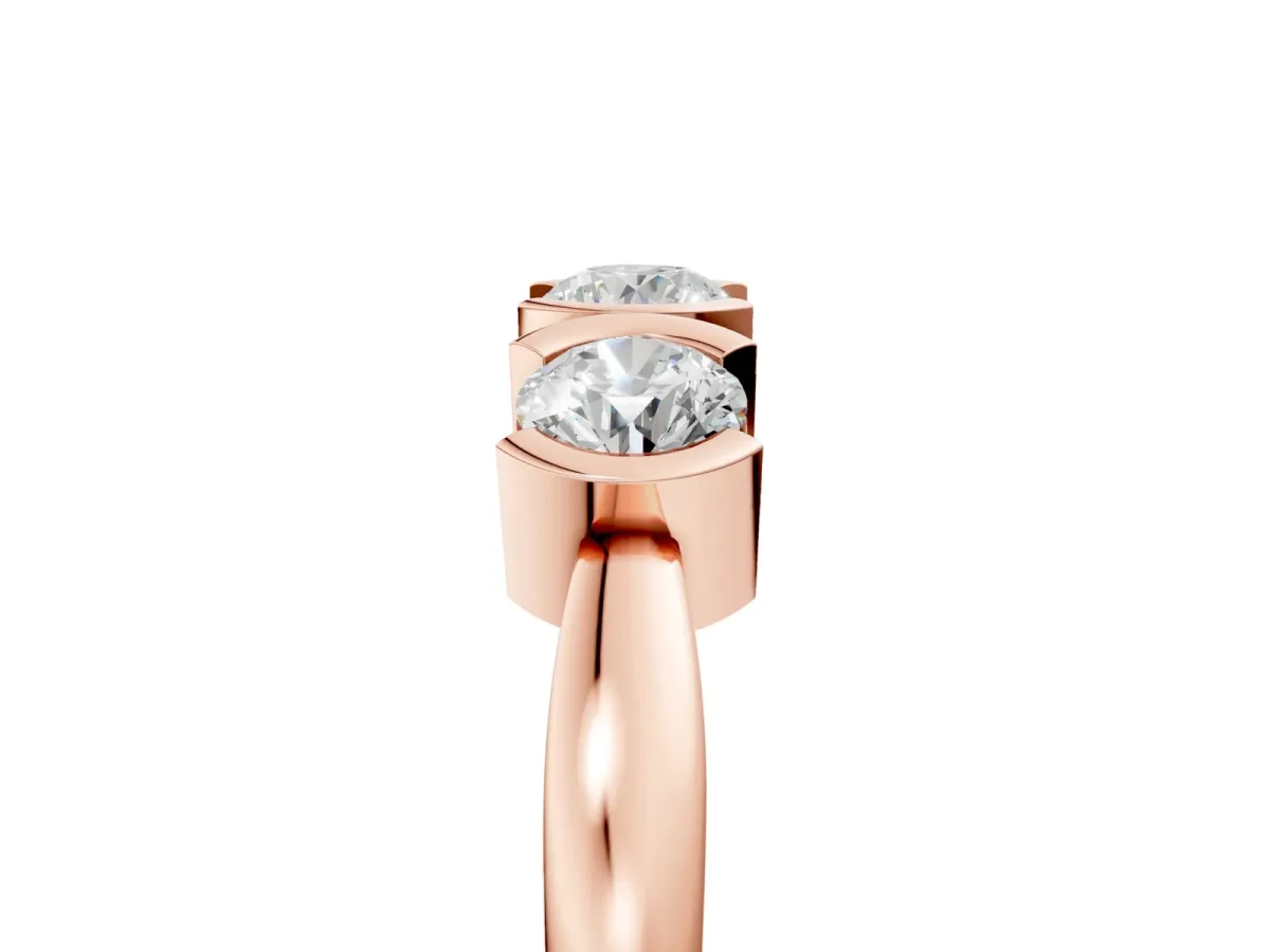 Three-Stone Round Diamond Half Bezel Prong Band Rose gold