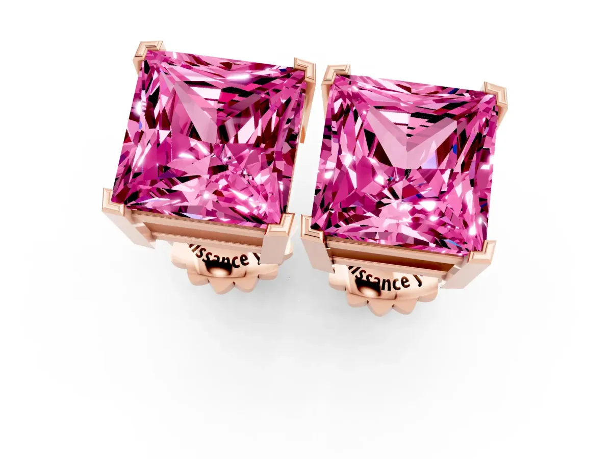 Princess Cut Pink Sapphire Stud Earrings Rose gold