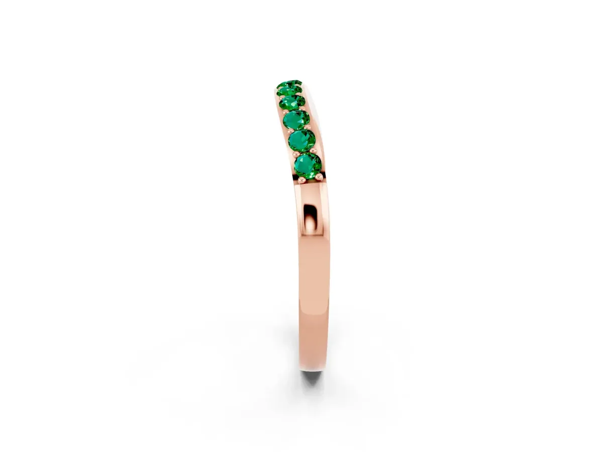 Round Emerald Curved Wedding Band with Channel Setting Rose gold