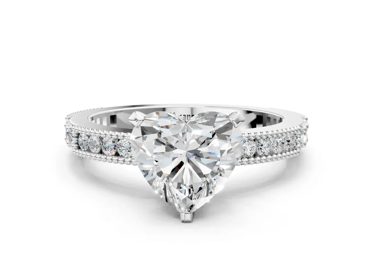 Heart Cut Solitaire with Pavé Band and Four-Prong Setting Silver