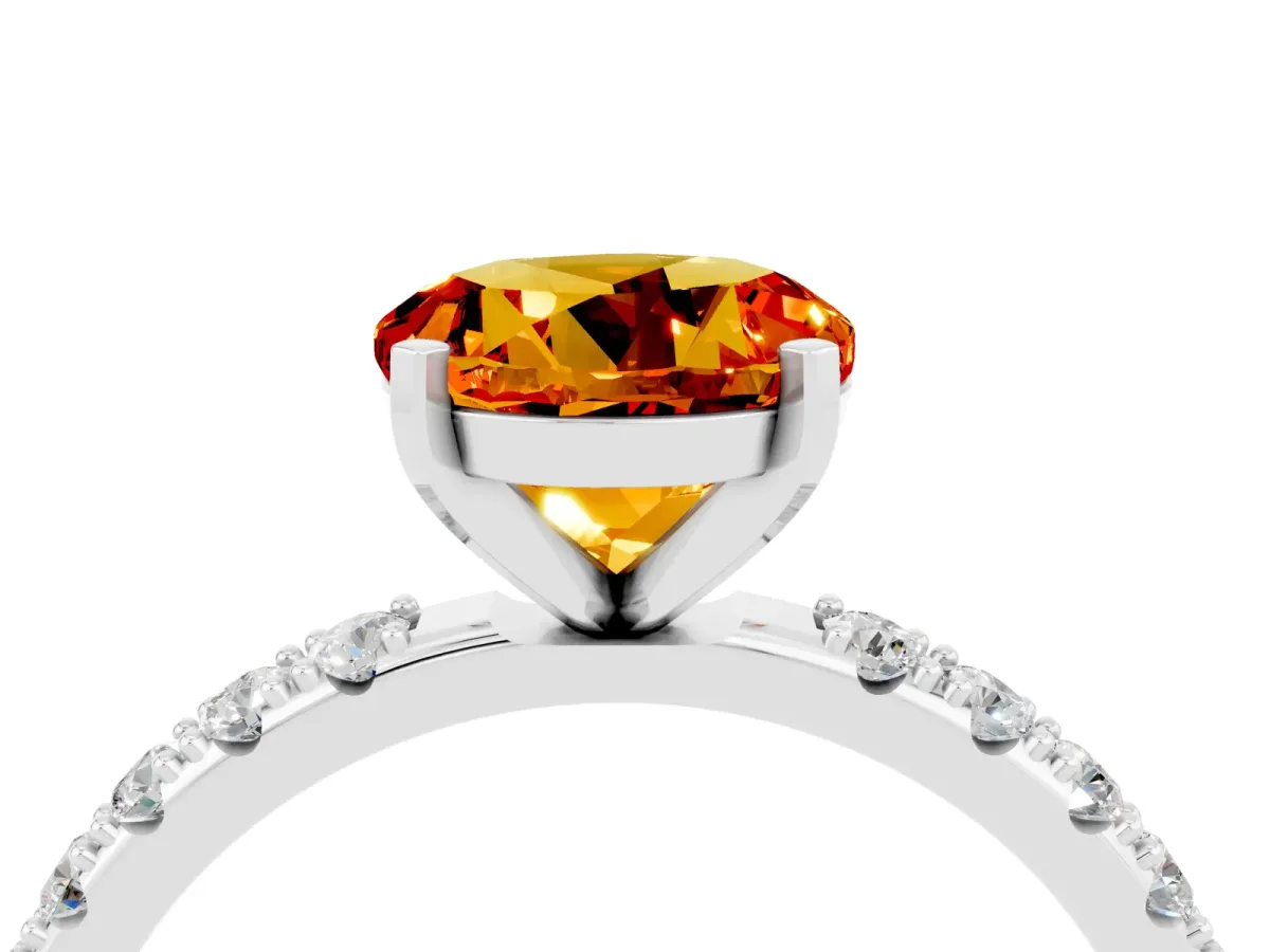 Round Cut Citrine Solitaire Pavé Band with Four-Prong Setting Platinum