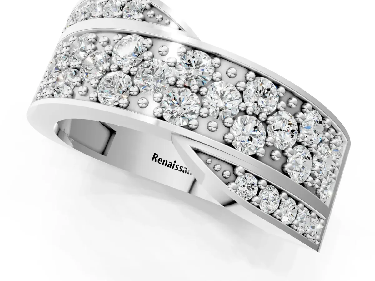 Pavé Round Diamond Crossover Band with Bead Prong Setting Platinum