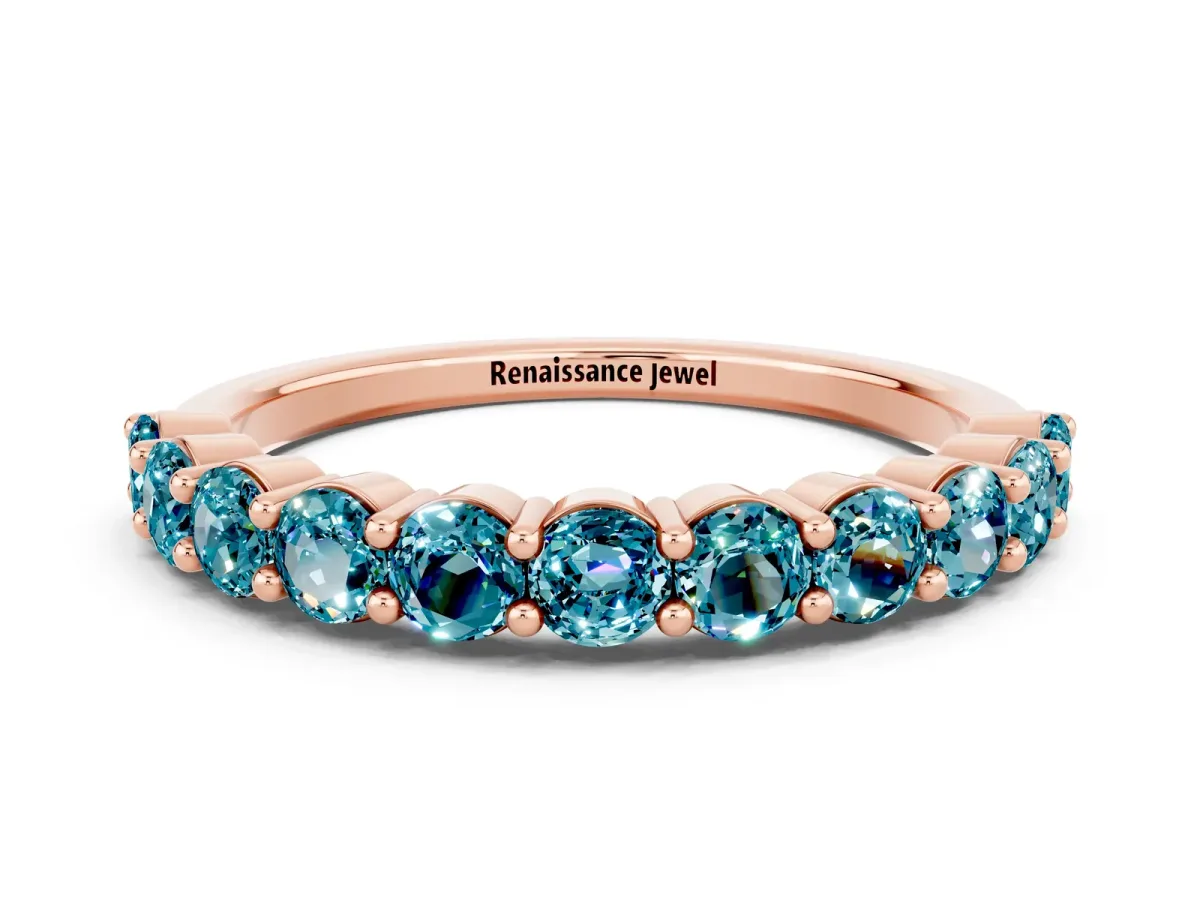 Round Blue Topaz Half Eternity Band with Prong Setting Rose gold