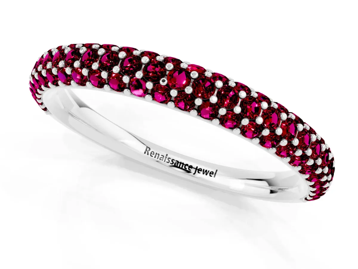 Round Garnet Pavé Eternity Band with Shared Prong Setting Silver
