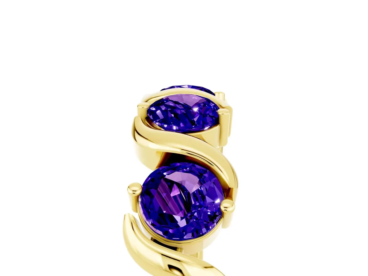 Six-Stone Round Tanzanite Wave Band with Shared Prong Setting Yellow gold
