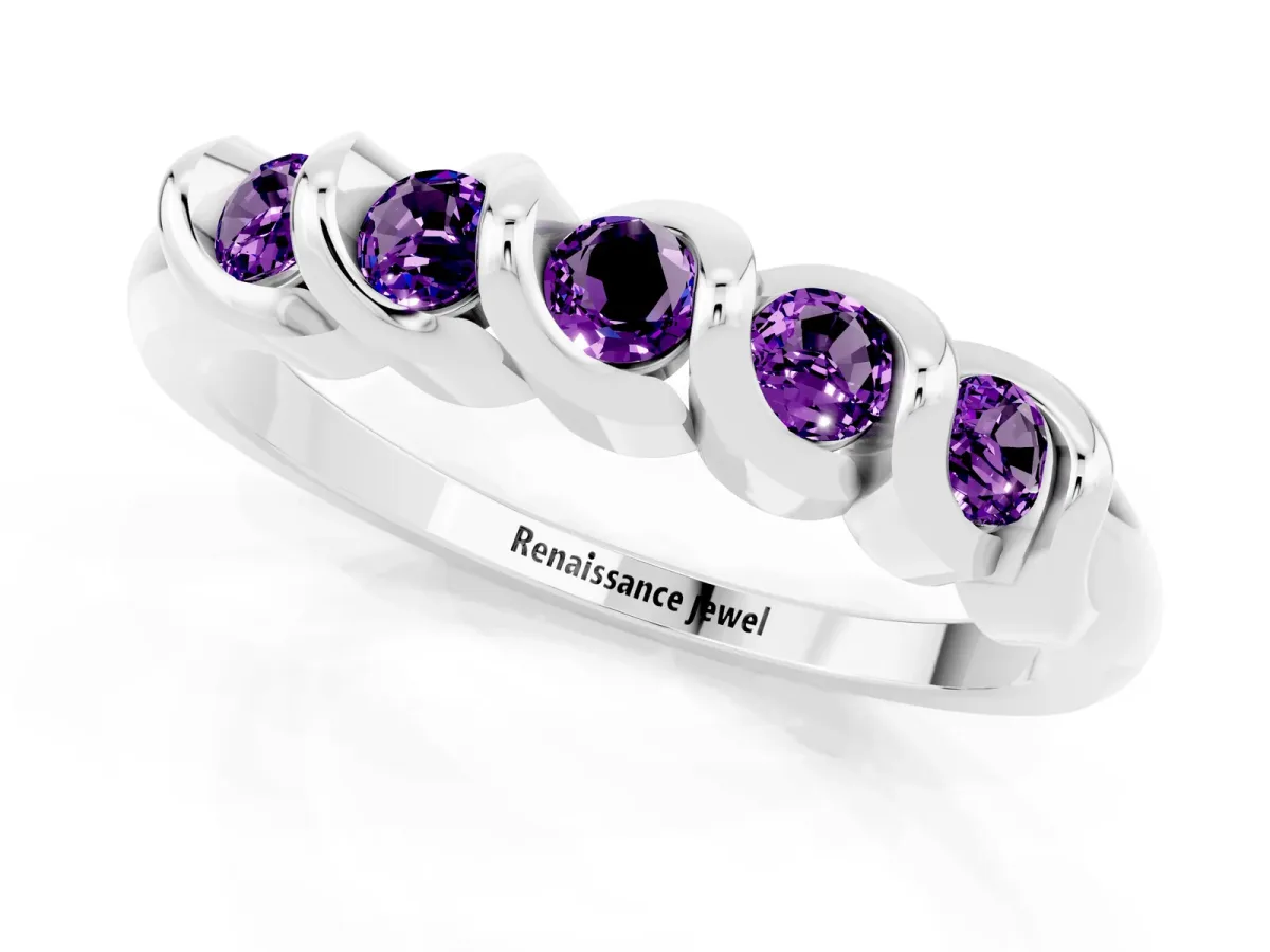 Round Amethyst Eternity Band with Twist Prong Setting Silver