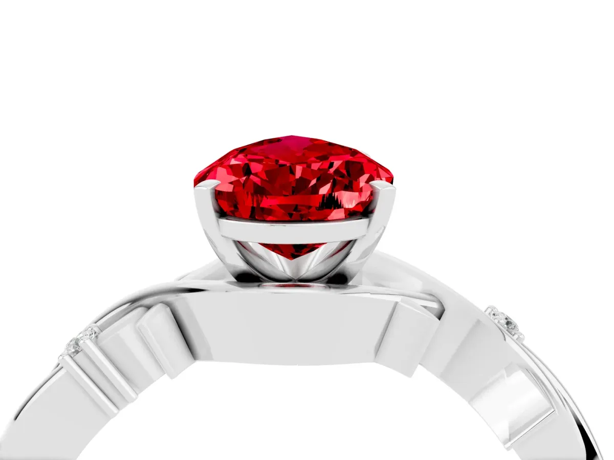 Pear Cut Ruby Solitaire Ring with Twisted Band and Prong Setting Silver