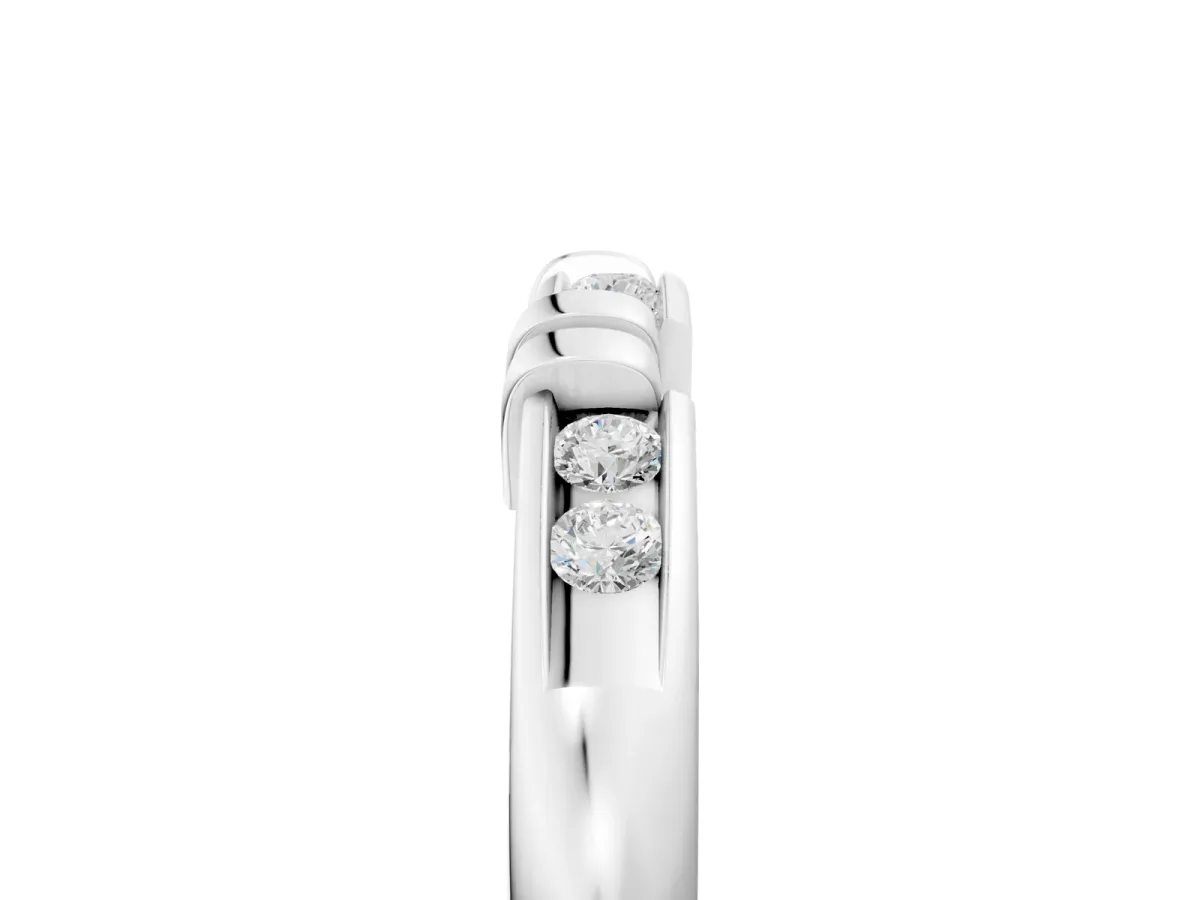 Channel Set Round Diamond Half-Eternity Band with Bar Prong Setting Silver