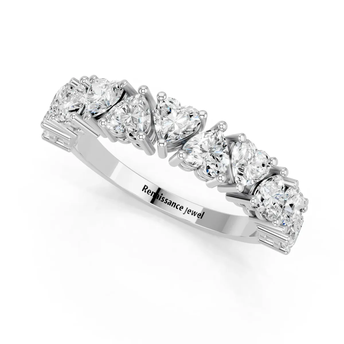 Heart Half Eternity Band with Shared Prong Setting Silver