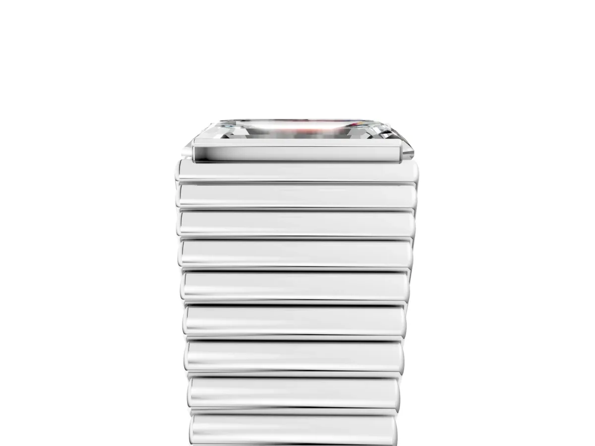 Emerald Cut Diamond Fluted Mens Ring Silver