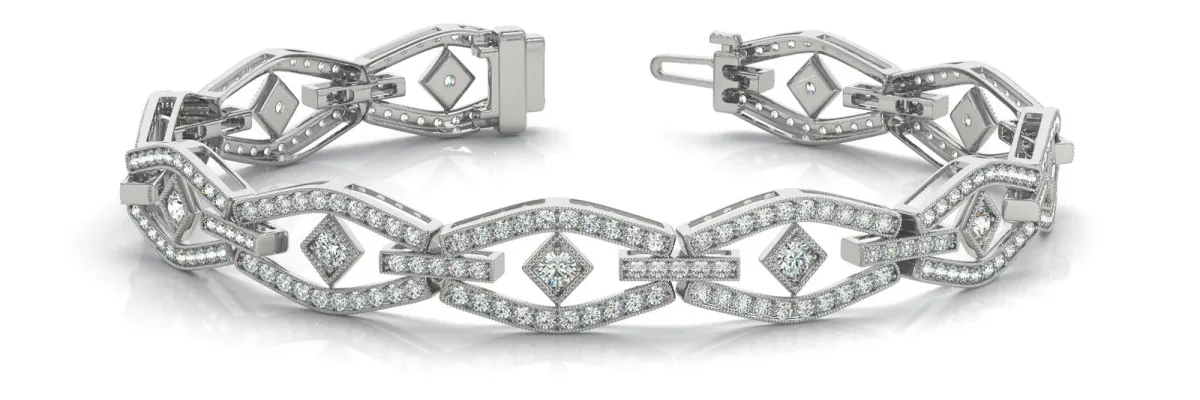 Pavé Diamond Marquise Link Bracelet with Bezel Setting White gold