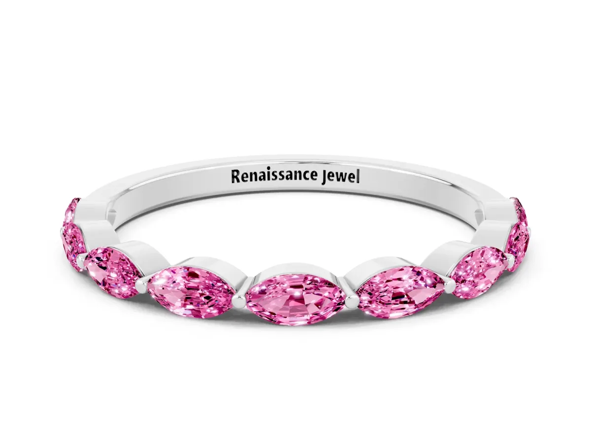 Marquise Pink Sapphire Half Eternity Band with Prong Setting Platinum