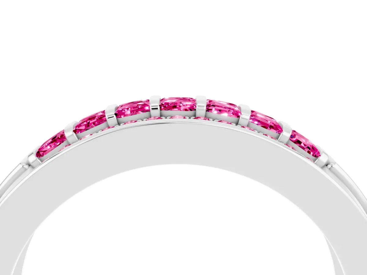 Bar-Set Princess Cut Pink Sapphire Pavé Band Platinum