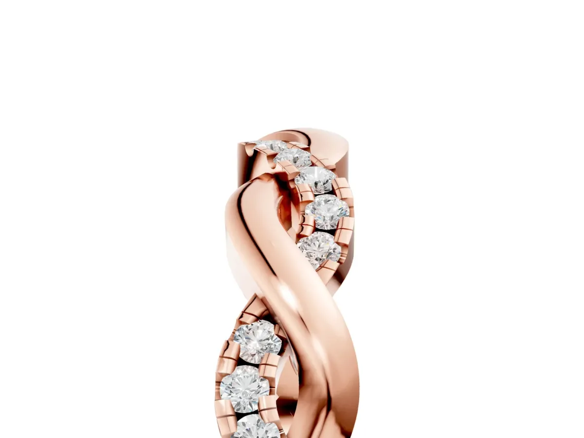 Pavé Round Diamond Twist Eternity Band with Shared Prong Setting Rose gold