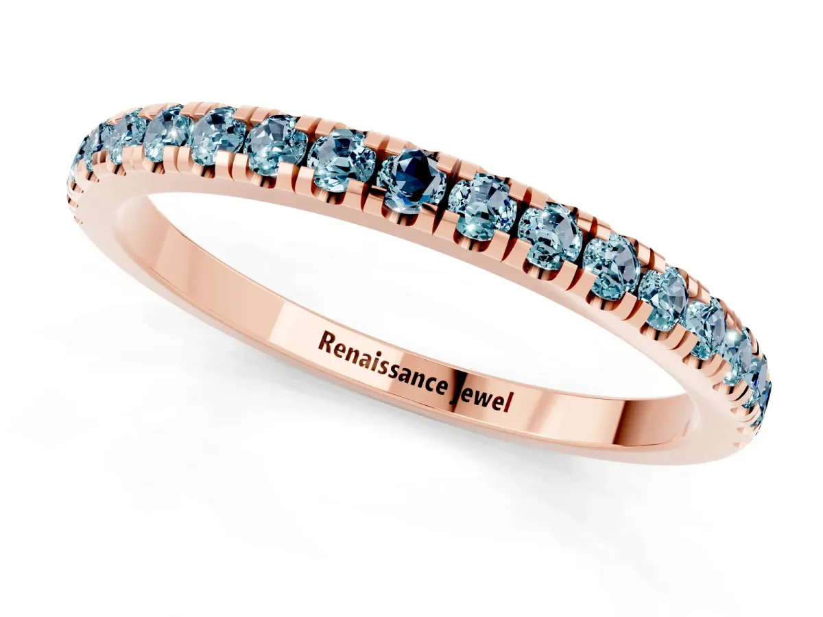 Pavé Round Aquamarine Half Eternity Band with Shared Prong Setting Rose gold