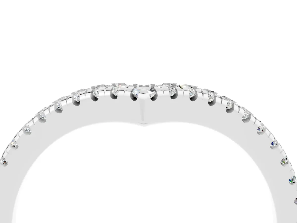 Pavé Round Moissanite V-Shaped Chevron Band with Shared Prong Setting Platinum