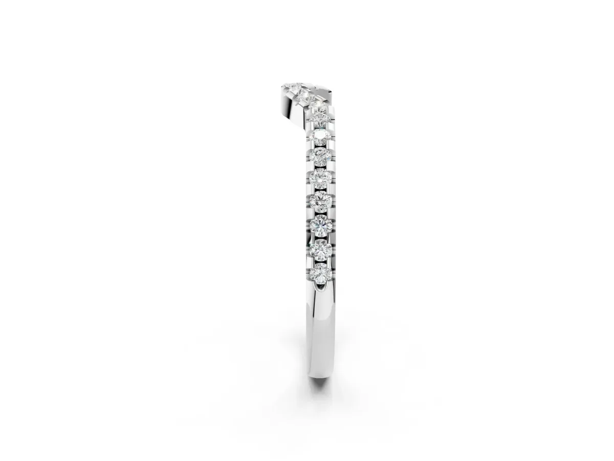 Pavé Round Diamond Curved Wedding Band with Shared Prong Setting White gold