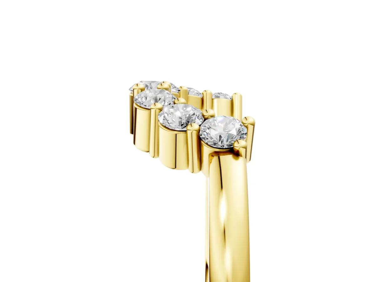 Curved Round Diamond Pave Band with Prong Setting Yellow gold