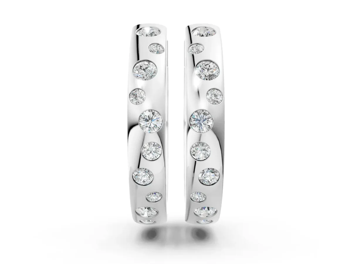 Round Diamond Mosaic Hoop Earrings Silver
