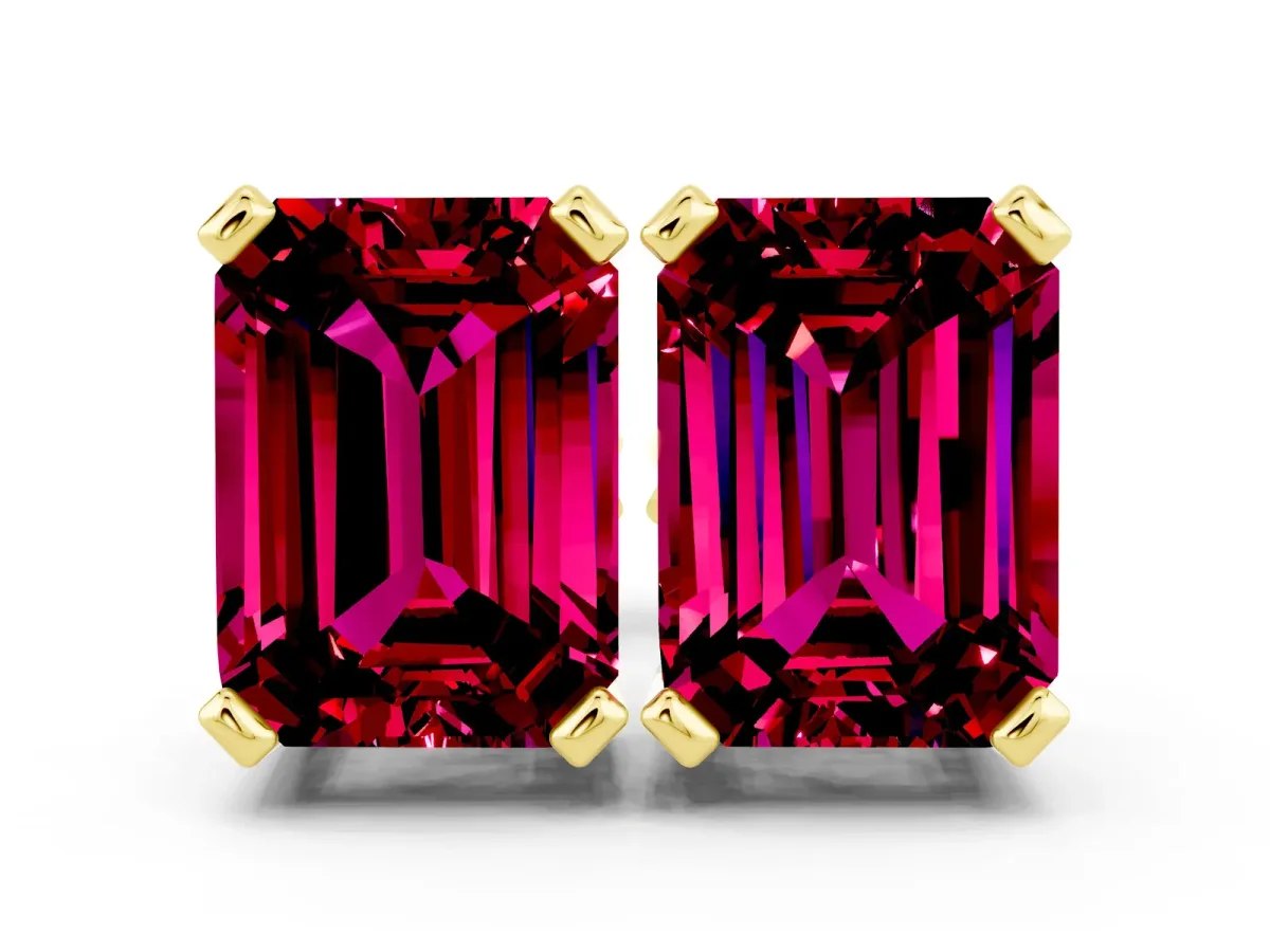Emerald Cut Garnet Stud Earrings Yellow gold