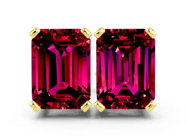 Emerald Cut Garnet Stud Earrings Yellow gold