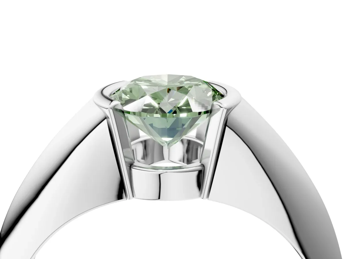 Fancy Green Oval Cut Solitaire Tension Set Diamond Ring Platinum