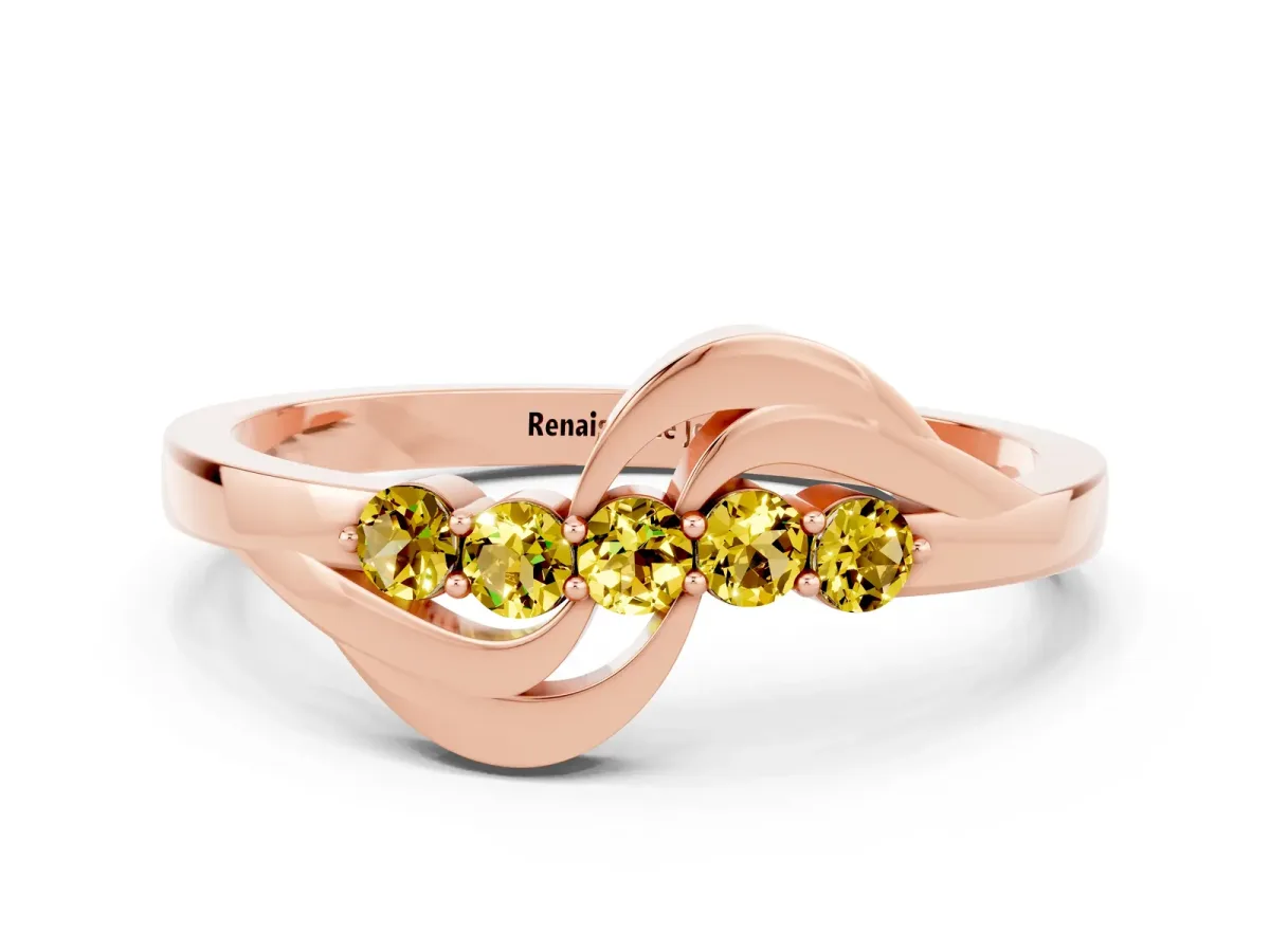 Five-Stone Round Yellow Sapphire Crossover Band with Prong Setting Rose gold