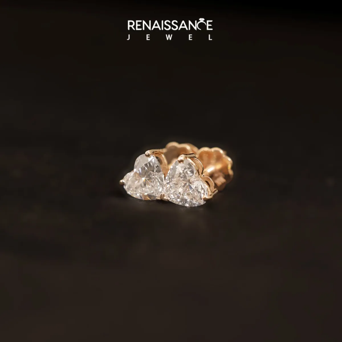 Heart Cut Diamond Stud Earrings Rose gold