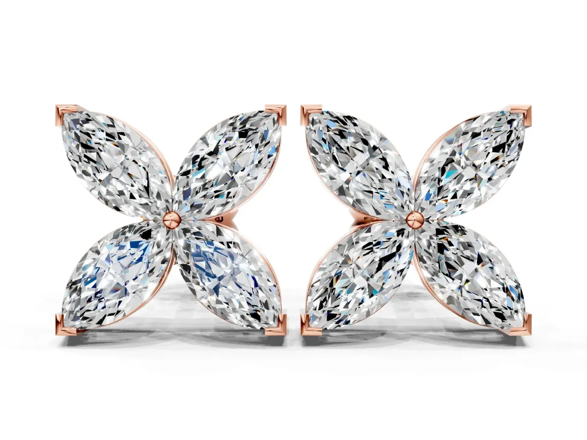 Marquise Cut Diamond Flower Stud Earrings Rose gold