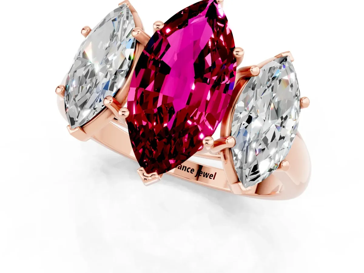 Three-Stone Marquise Cut Garnet Engagement Ring with Prong Setting Rose gold
