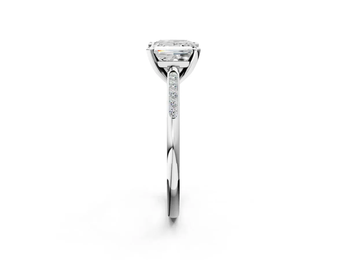 Princess Cut Diamond Solitaire Ring with Channel Set Round Band and Prong Setting Silver