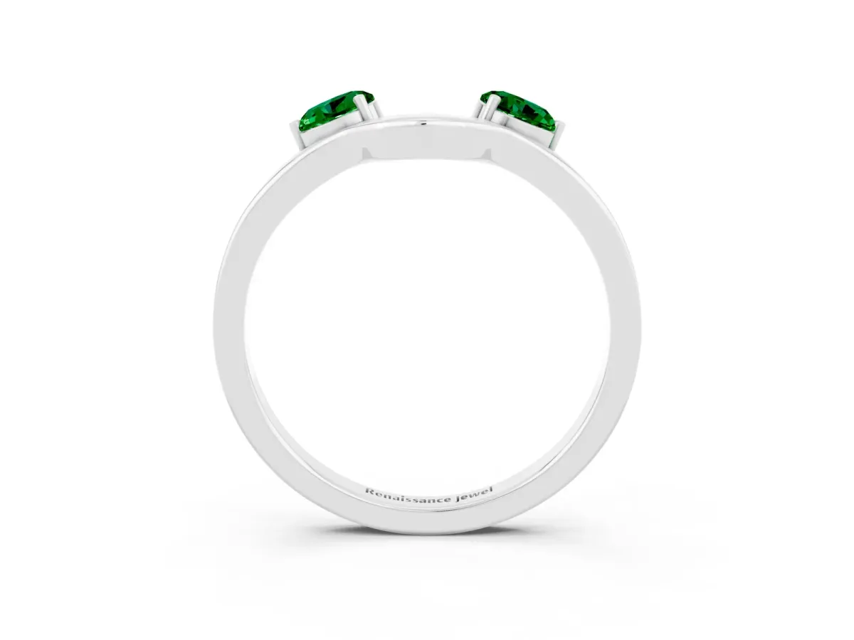 Dual Round Emerald Open Band Ring with Prong Setting Silver