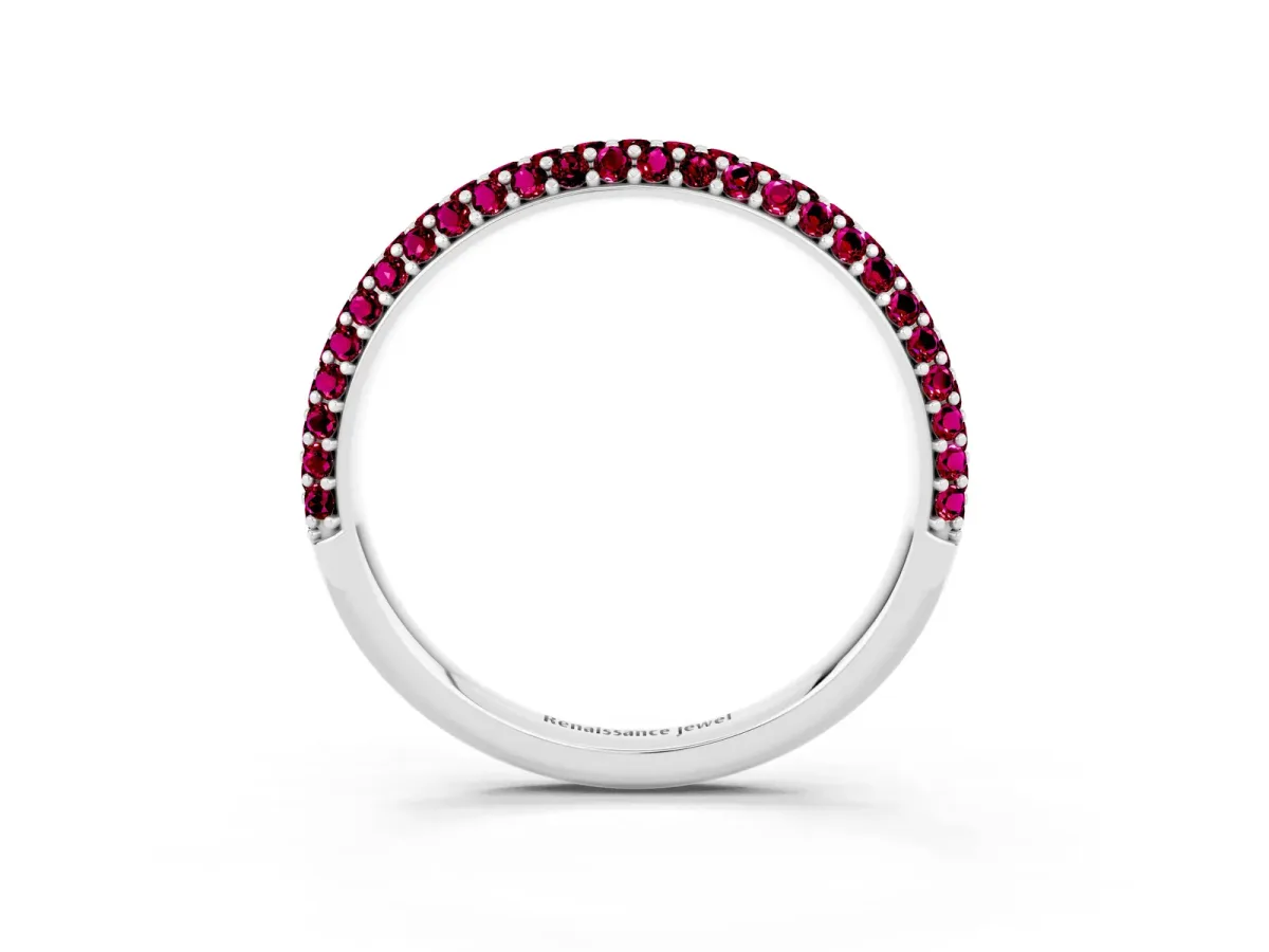 Round Garnet Pavé Eternity Band with Shared Prong Setting Silver