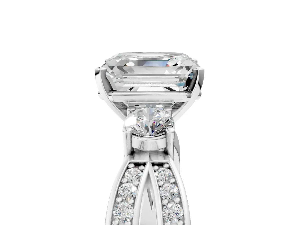 Three-Stone Asscher Cut Cut Diamond Twist Band with Prong Setting Platinum