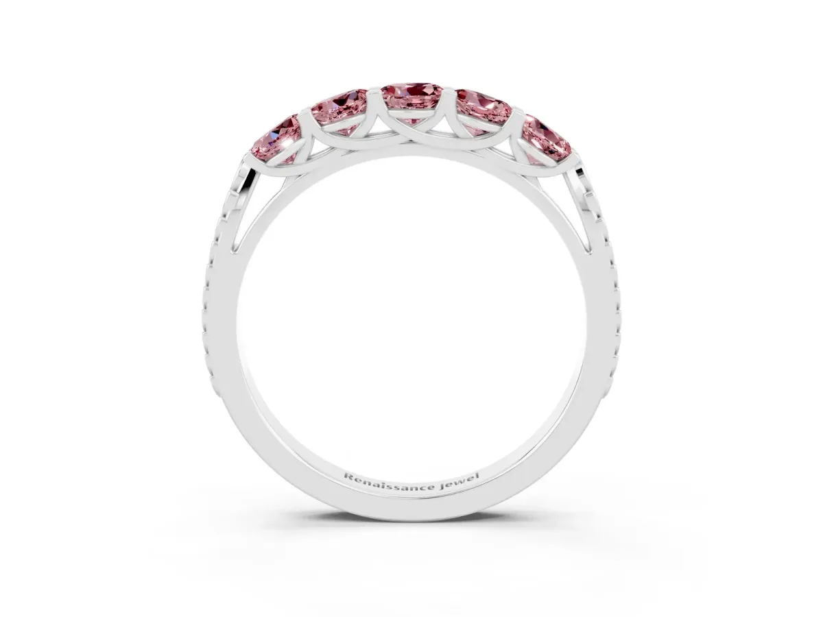 Five-Stone Round Morganite Prong-Set Band Silver