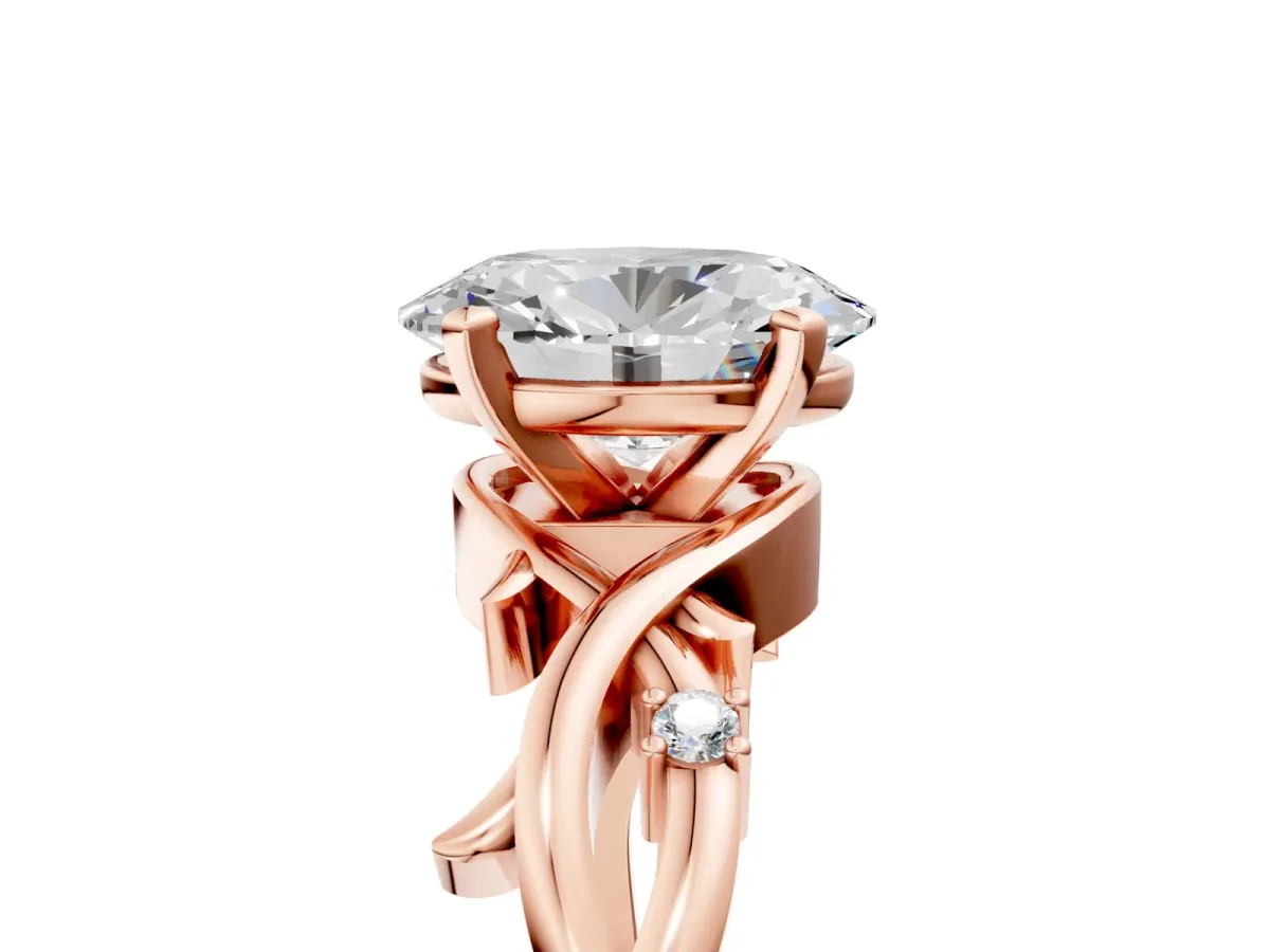 Oval Cut Diamond Solitaire Ring with Twisted Band and Prong Setting Rose gold