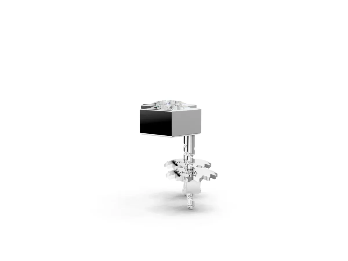 Princess Cut Bezel Set Diamond Stud Earrings Silver