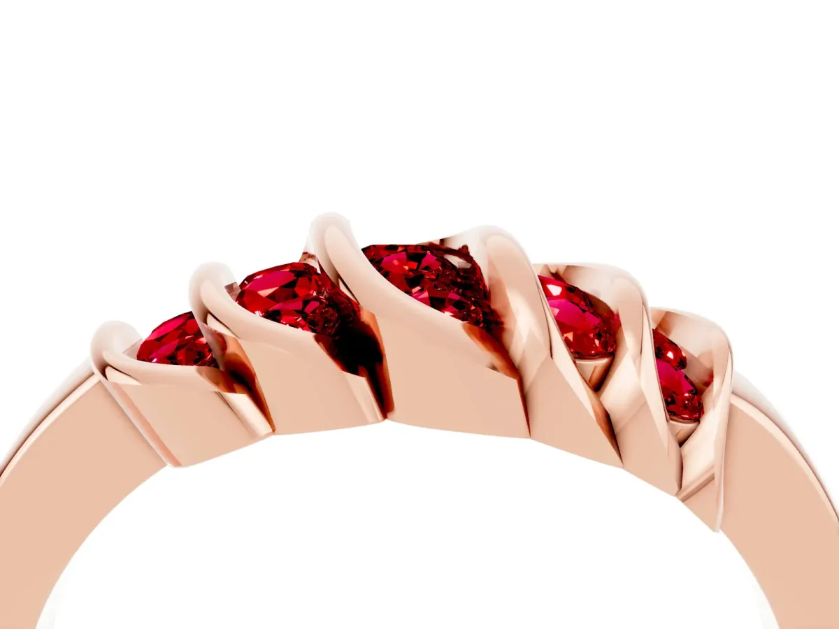 Round Ruby Multi-Row Crossover Band Rose gold