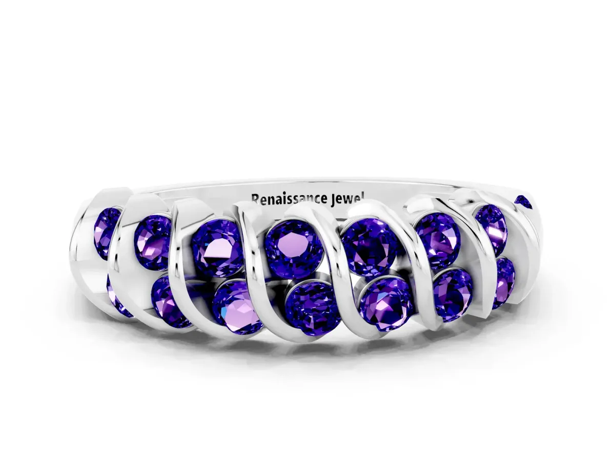 Channel Set Round Tanzanite Multi-Row Band White gold